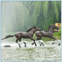 Casting of two bronze horse running modern garden sculpture decoration